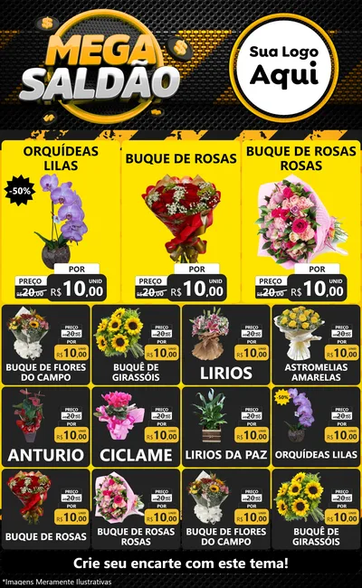 Modelo de Encarte para Encarte Grande com o tema Mega Saldão para Floricultura e jardim
