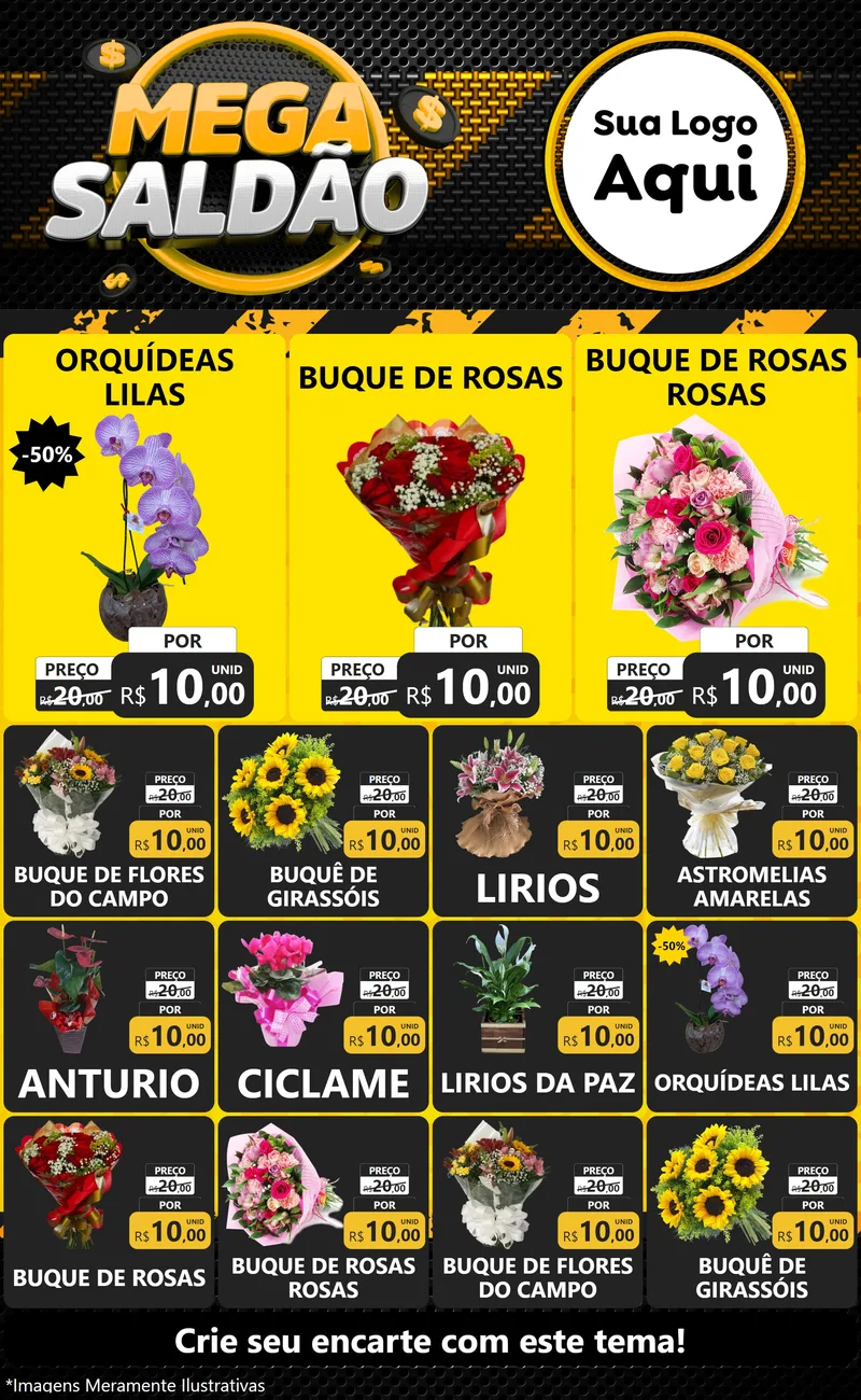 Modelo de Encarte para Encarte Grande com o tema Mega Saldão para Floricultura e jardim