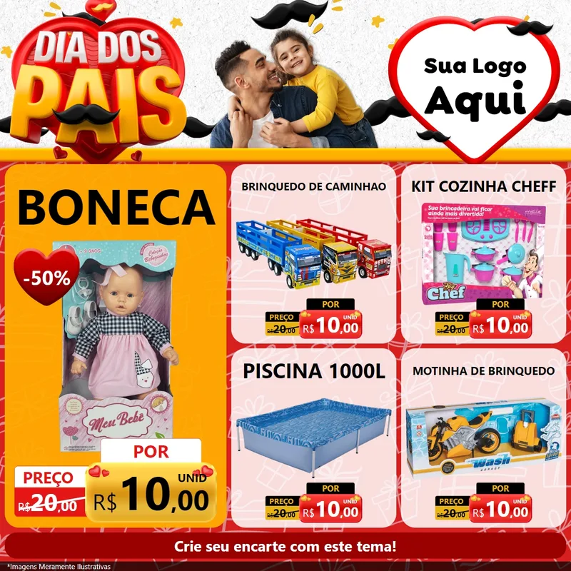 Modelo de Rede Social para Feed Facebook com o tema Dia dos Pais para Brinquedos
