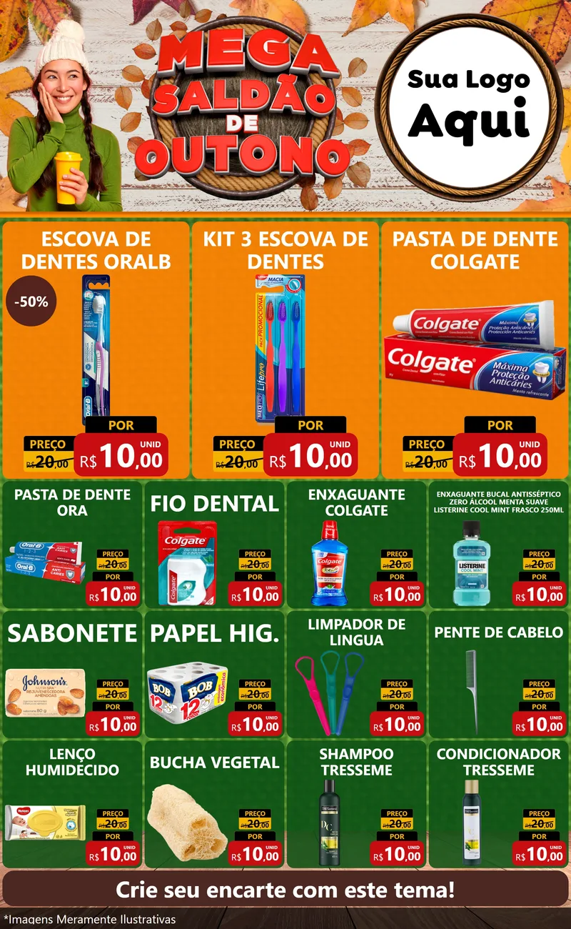 Modelo de Encarte para Encarte Grande com o tema Mega Saldão de Outono para Higiene Pessoal