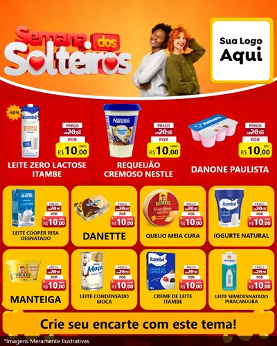 Modelo de Rede Social para Feed Instagram com o tema Semana dos Solteiros para Frios e Laticínios