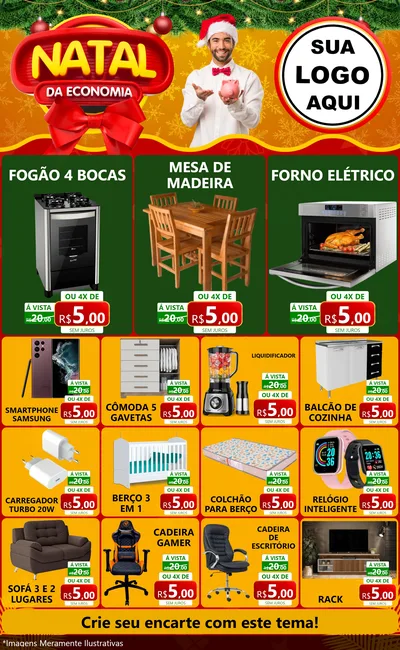 Modelo de Encarte para Encarte Grande com o tema Natal da Economia para Móveis e Eletro