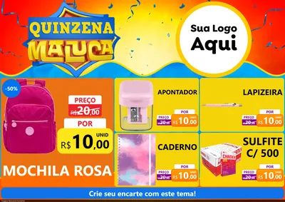 Modelo de Encarte para Encarte A4 Horizontal com o tema Quinzena Maluca para Papelaria