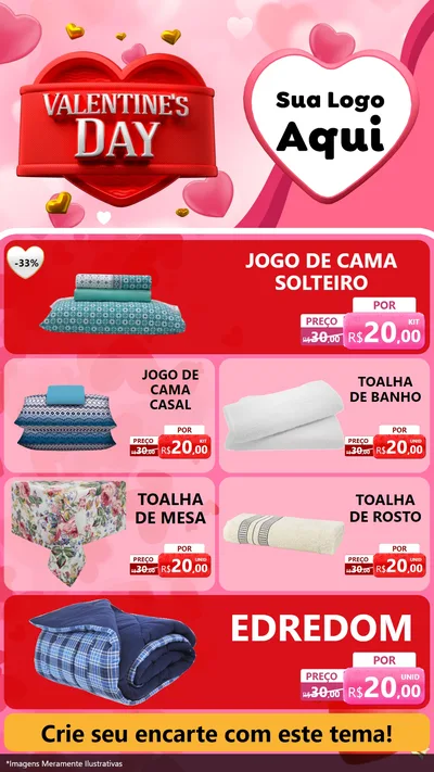 Modelo de TV para TV Vertical com o tema Valentine's Day para Cama, Mesa e Banho