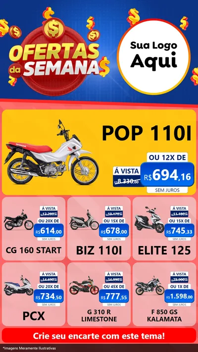 Modelo de Rede Social para Stories com o tema Ofertas Da Semana para Concessionaria de Motos