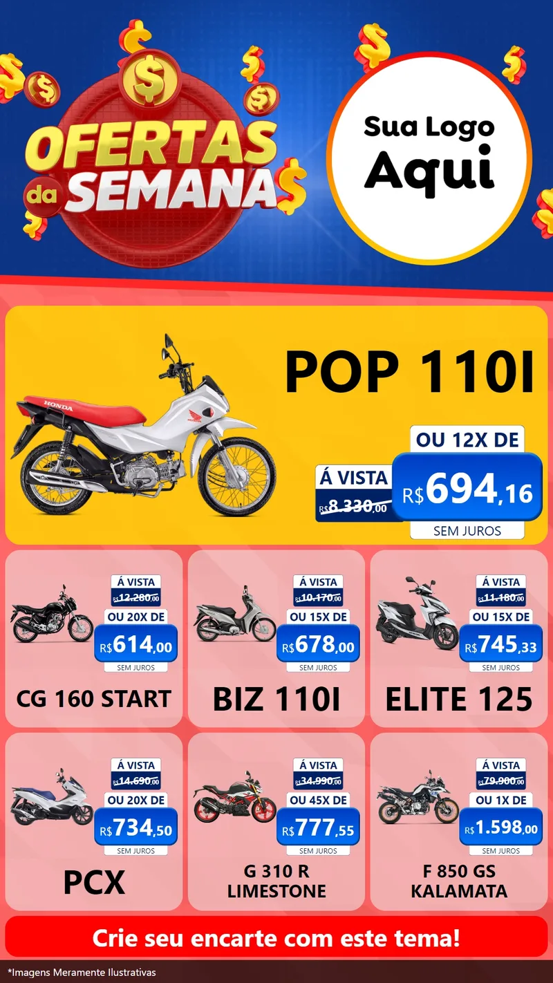 Modelo de Rede Social para Stories com o tema Ofertas Da Semana para Concessionaria de Motos