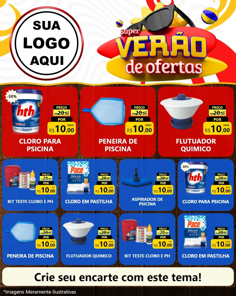 Modelo de Rede Social para Feed Instagram com o tema Super Verão de Ofertas para Produtos para Piscina