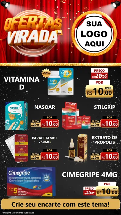 Modelo de TV para TV Vertical com o tema Ofertas da Virada para Farmácia