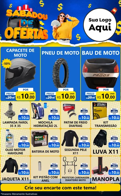 Modelo de Encarte para Encarte Grande com o tema Sabadou de Ofertas para Moto peças