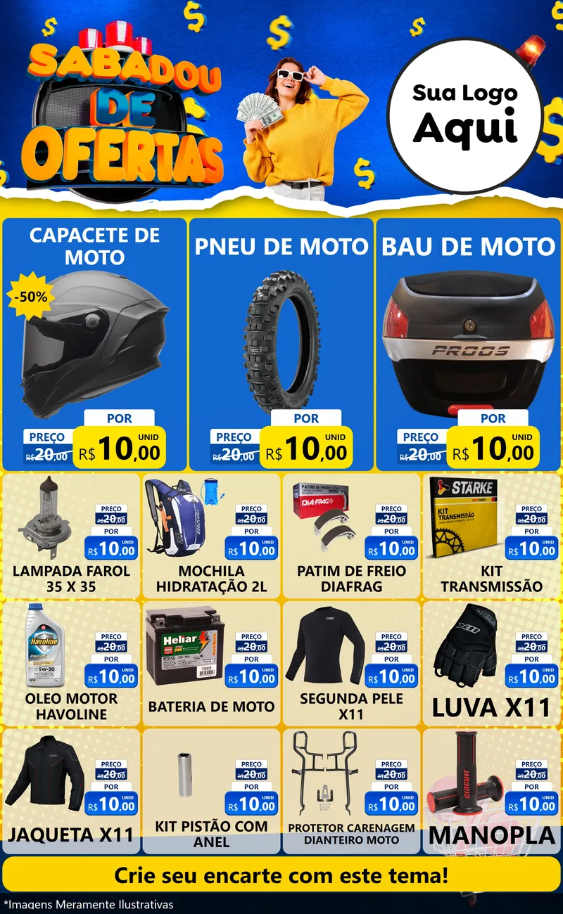 Modelo de Encarte para Encarte Grande com o tema Sabadou de Ofertas para Moto peças
