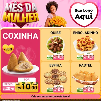 Modelo de Rede Social para Feed Facebook com o tema Mês da Mulher para Salgadaria