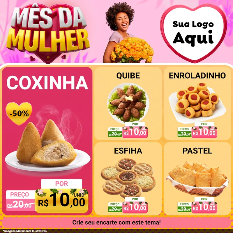 Modelo de Rede Social para Feed Facebook com o tema Mês da Mulher para Salgadaria