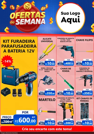 Modelo de Encarte para Encarte A4 Vertical com o tema Ofertas Da Semana para Maquinas e Ferramentas