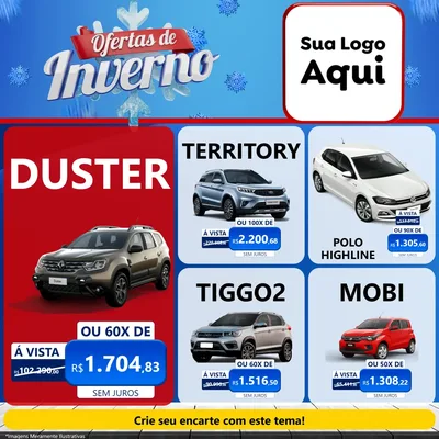 Modelo de Rede Social para Feed Facebook com o tema Ofertas de Inverno para Concessionaria de Carros