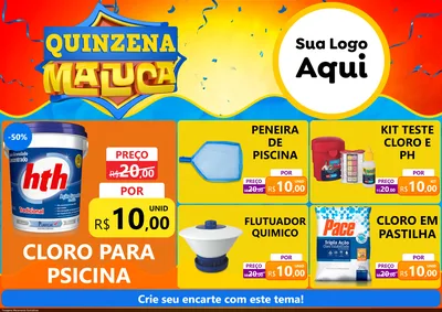 Modelo de Encarte para Encarte A4 Horizontal com o tema Quinzena Maluca para Produtos para Piscina
