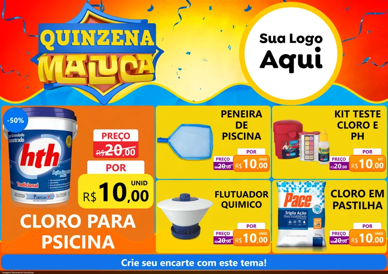 Modelo de Encarte para Encarte A4 Horizontal com o tema Quinzena Maluca para Produtos para Piscina