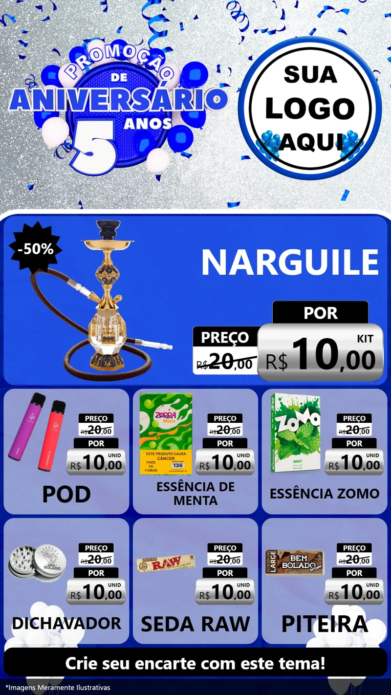 Modelo de Rede Social para Stories com o tema Promoção de Aniversário - 5 Anos para Tabacaria