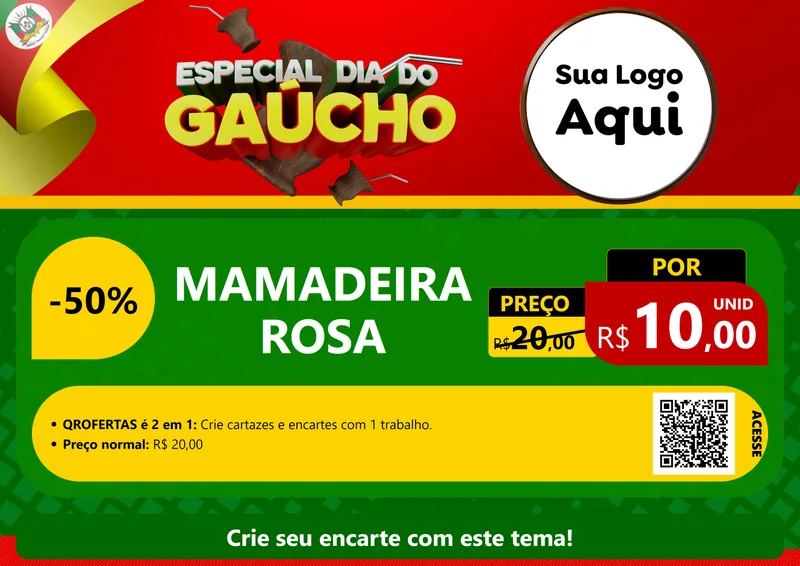 Modelo de Cartaz para Cartaz A4 Horizontal com o tema Especial Dia do Gaúcho para Bebês