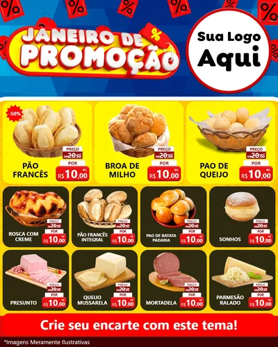 Modelo de Rede Social para Feed Instagram com o tema Janeiro de Promoção para Padaria