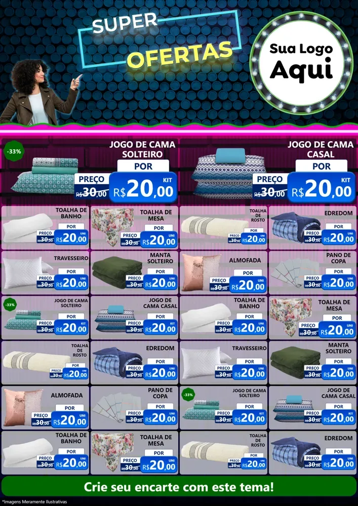 Modelo de Encarte para Encarte A4 Vertical com o tema Super Ofertas para Cama, Mesa e Banho