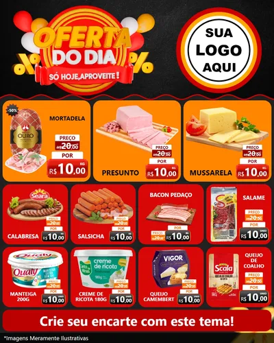 Modelo de Rede Social para Feed Instagram com o tema Oferta do Dia - Só hoje, Aproveite! para Frios e Laticínios