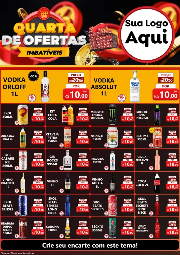 Modelo de Encarte para Encarte A4 Vertical com o tema Quarta de Ofertas Imbatíveis para Distribuidora de bebidas