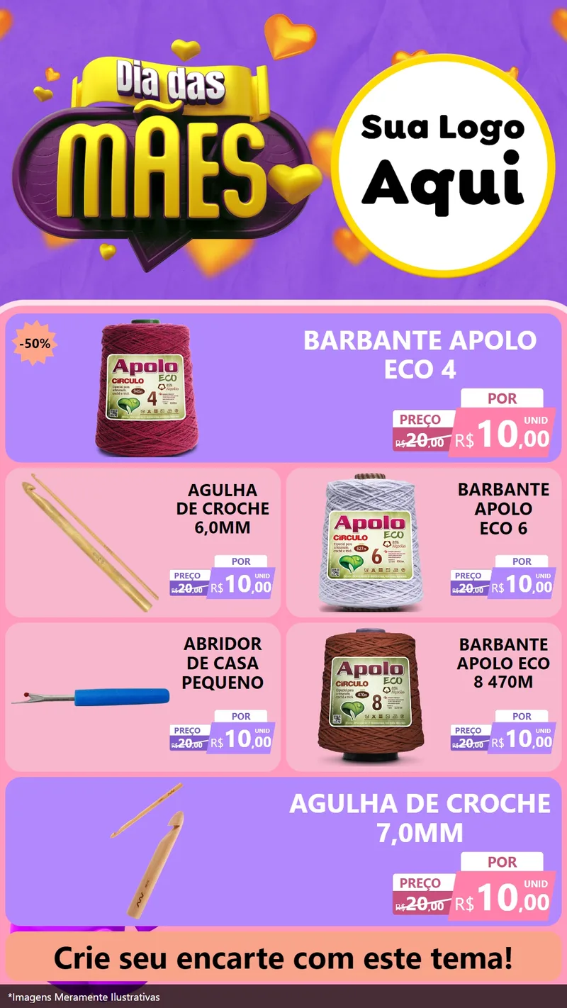 Modelo de TV para TV Vertical com o tema Dia das Mães para Armarinho e Aviamentos