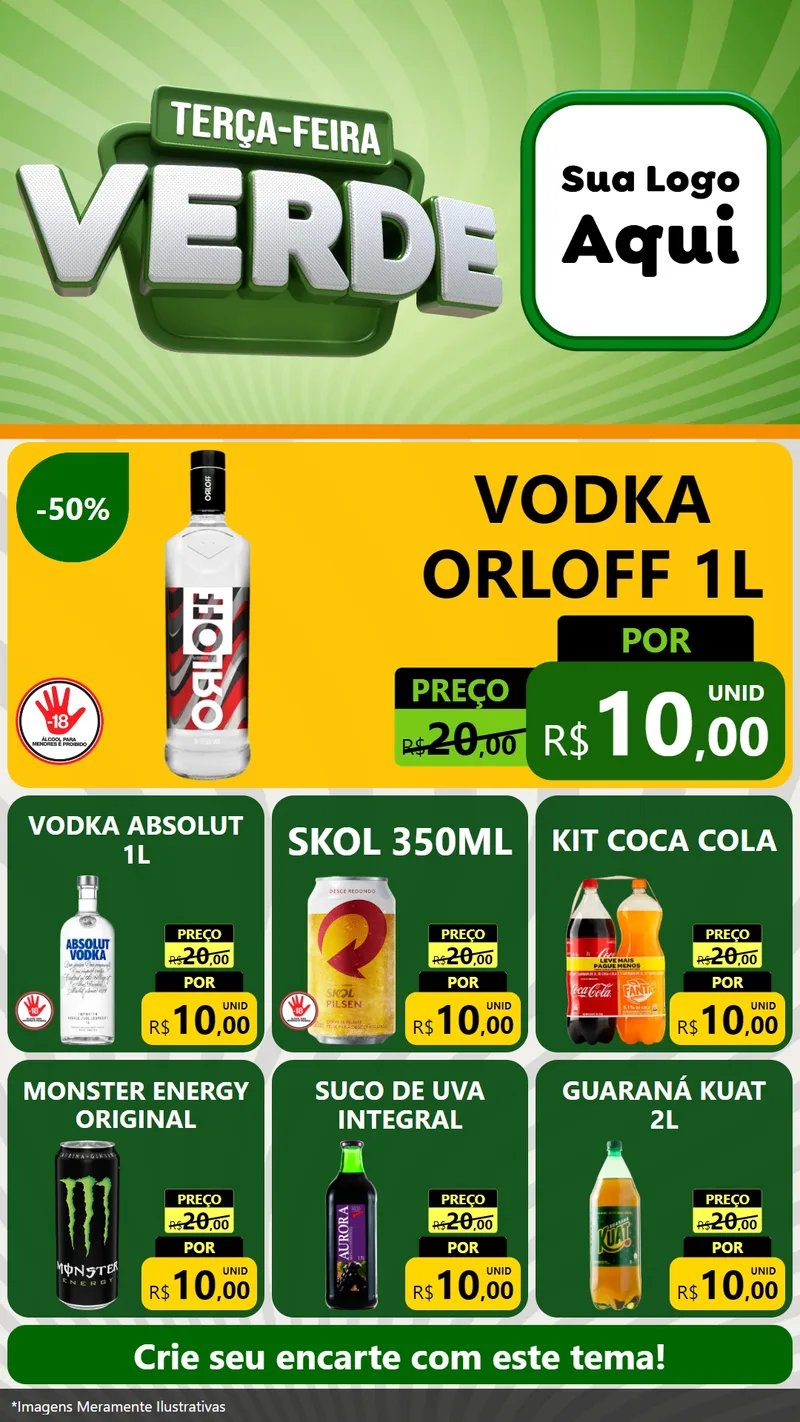 Modelo de Rede Social para Stories com o tema Terça - Feira Verde para Distribuidora de bebidas