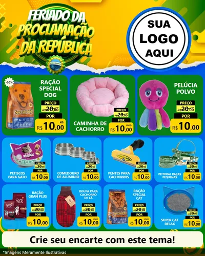 Modelo de Rede Social para Feed Instagram com o tema Feriado da Proclamação da República para Pet Shop
