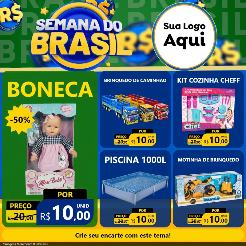 Modelo de Rede Social para Feed Facebook com o tema Semana Do Brasil para Brinquedos