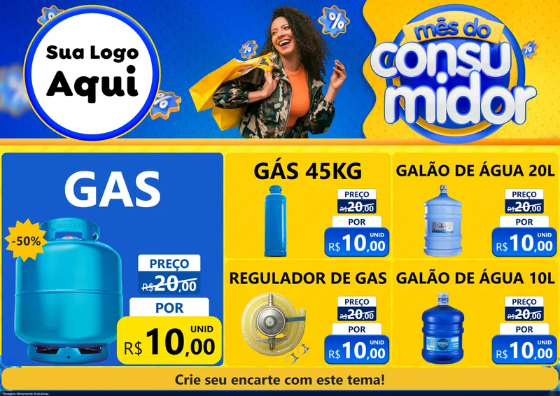Modelo de Encarte para Encarte A4 Horizontal com o tema Mês do Consumidor para Água e gás