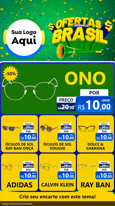 Modelo de Rede Social para Stories com o tema Ofertas Semana do Brasil para Óticas