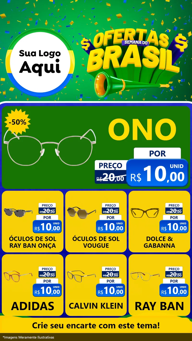 Modelo de Rede Social para Stories com o tema Ofertas Semana do Brasil para Óticas