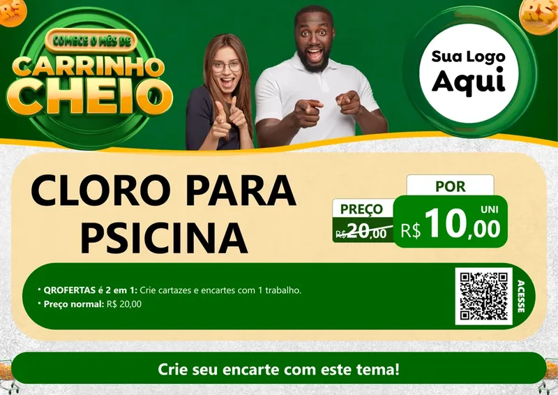 Modelo de Cartaz para Cartaz A4 Horizontal com o tema Carrinho Cheio para Produtos para Piscina