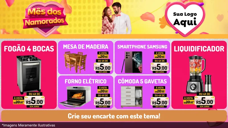 Modelo de TV para TV Horizontal com o tema Mês dos Namorados para Móveis e Eletro