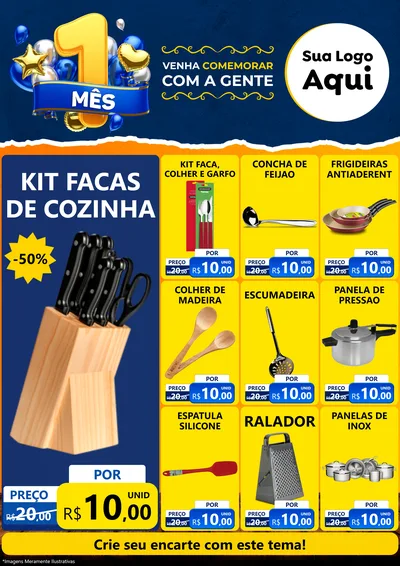 Modelo de Encarte para Encarte A4 Vertical com o tema Um Mês de Aniversário para Utilidades Domésticas