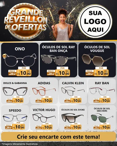 Modelo de Rede Social para Feed Instagram com o tema Grande Réveillon de Ofertas para Óticas
