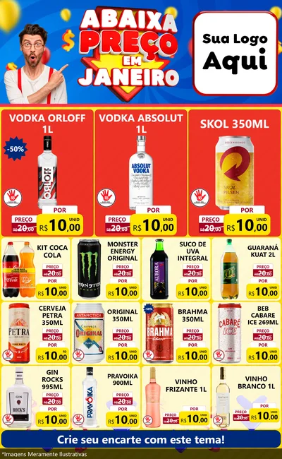Modelo de Encarte para Encarte Grande com o tema Abaixa Preço em Janeiro para Distribuidora de bebidas