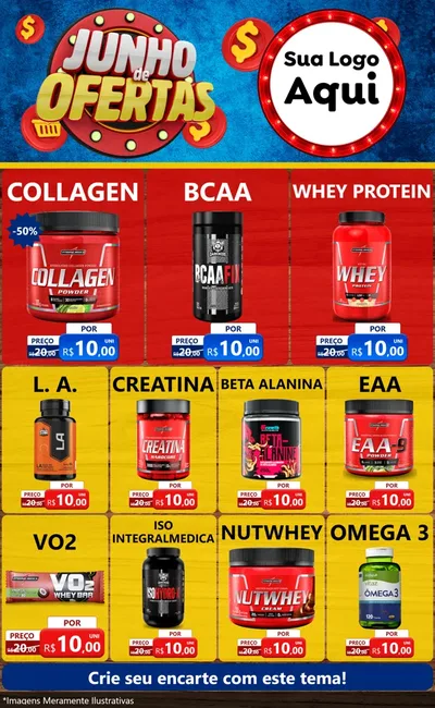 Modelo de Encarte para Encarte Grande com o tema Junho de Ofertas para Suplementos alimentares