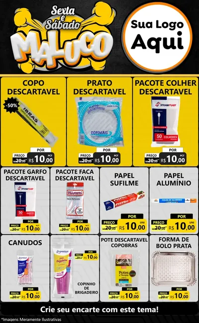 Modelo de Encarte para Encarte Grande com o tema Sexta e Sábado Maluco para Embalagens