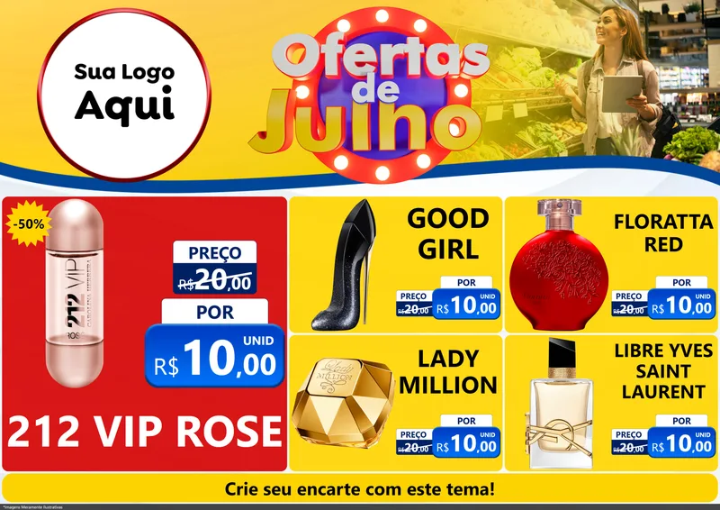 Modelo de Encarte para Encarte A4 Horizontal com o tema Ofertas de Julho para Perfumes