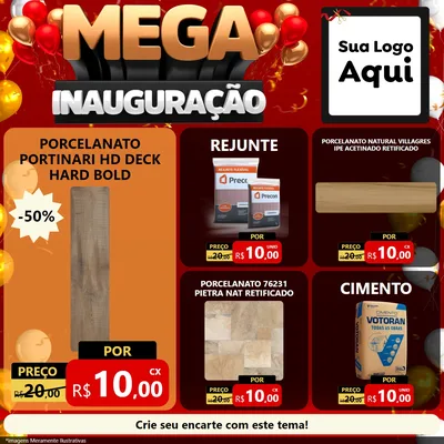 Modelo de Rede Social para Feed Facebook com o tema Mega Inauguração para Pisos e revestimentos