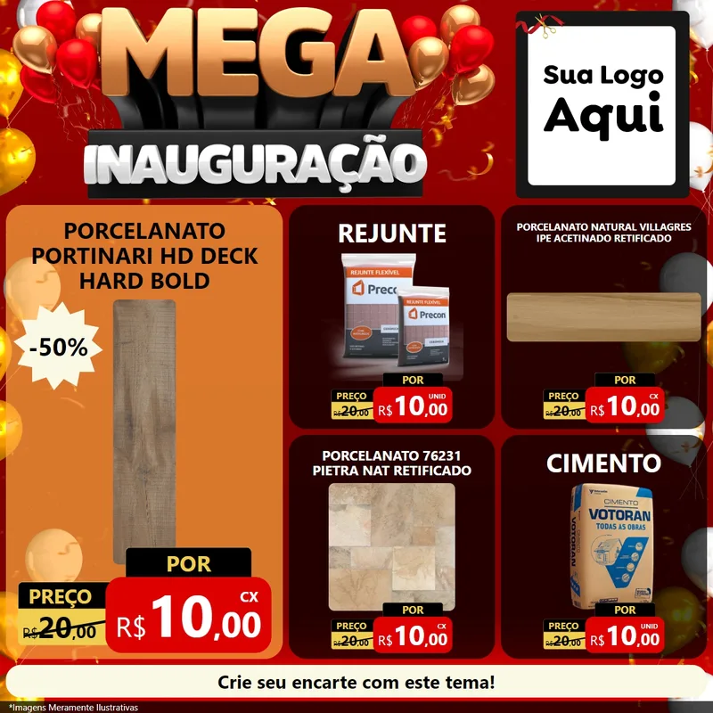 Modelo de Rede Social para Feed Facebook com o tema Mega Inauguração para Pisos e revestimentos