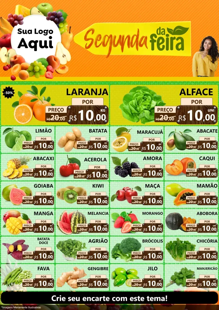 Modelo de Encarte para Encarte A4 Vertical com o tema Segunda da Feira para Hortifrúti