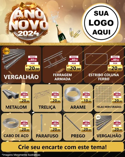 Modelo de Rede Social para Feed Instagram com o tema Feliz Ano Novo 2027 para Ferragens