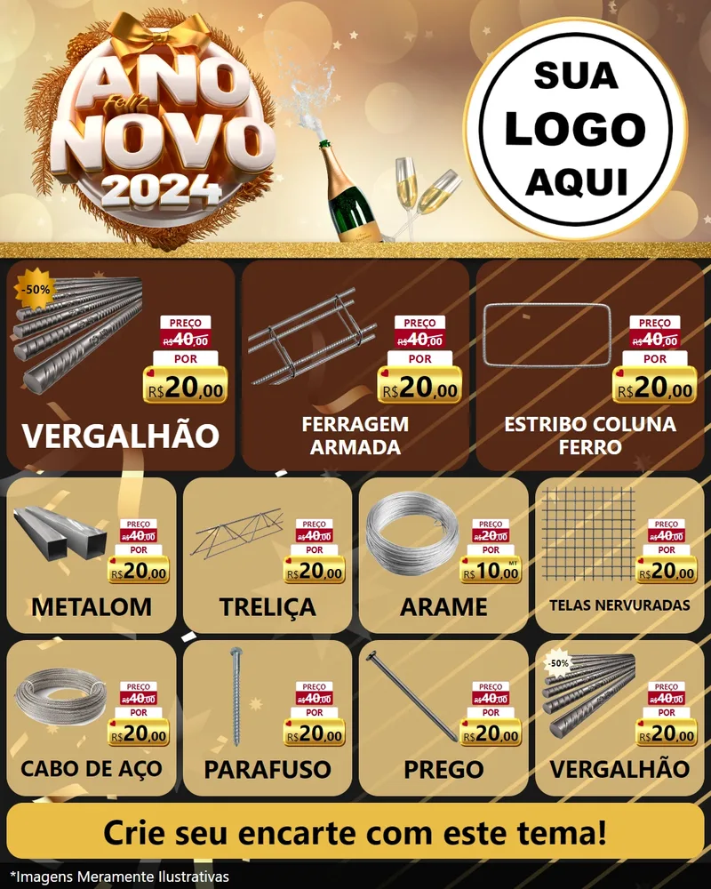 Modelo de Rede Social para Feed Instagram com o tema Feliz Ano Novo 2027 para Ferragens