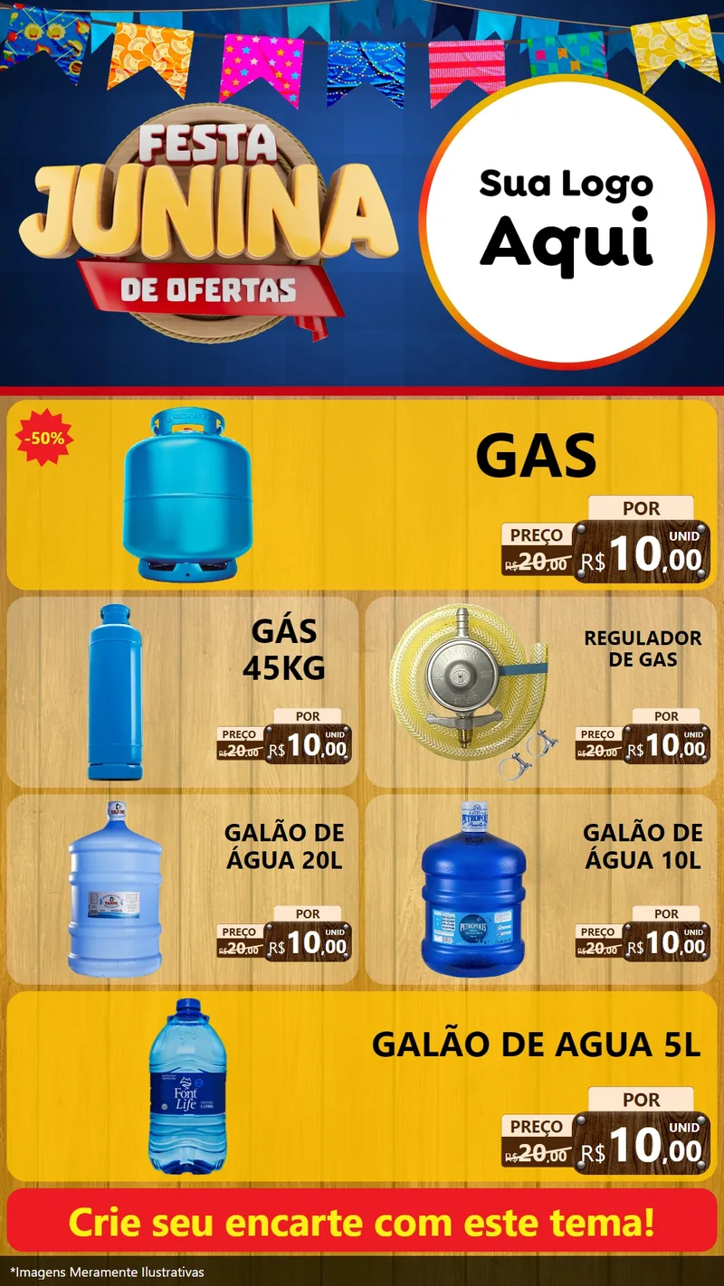 Modelo de TV para TV Vertical com o tema Festa Junina de Ofertas para Água e gás