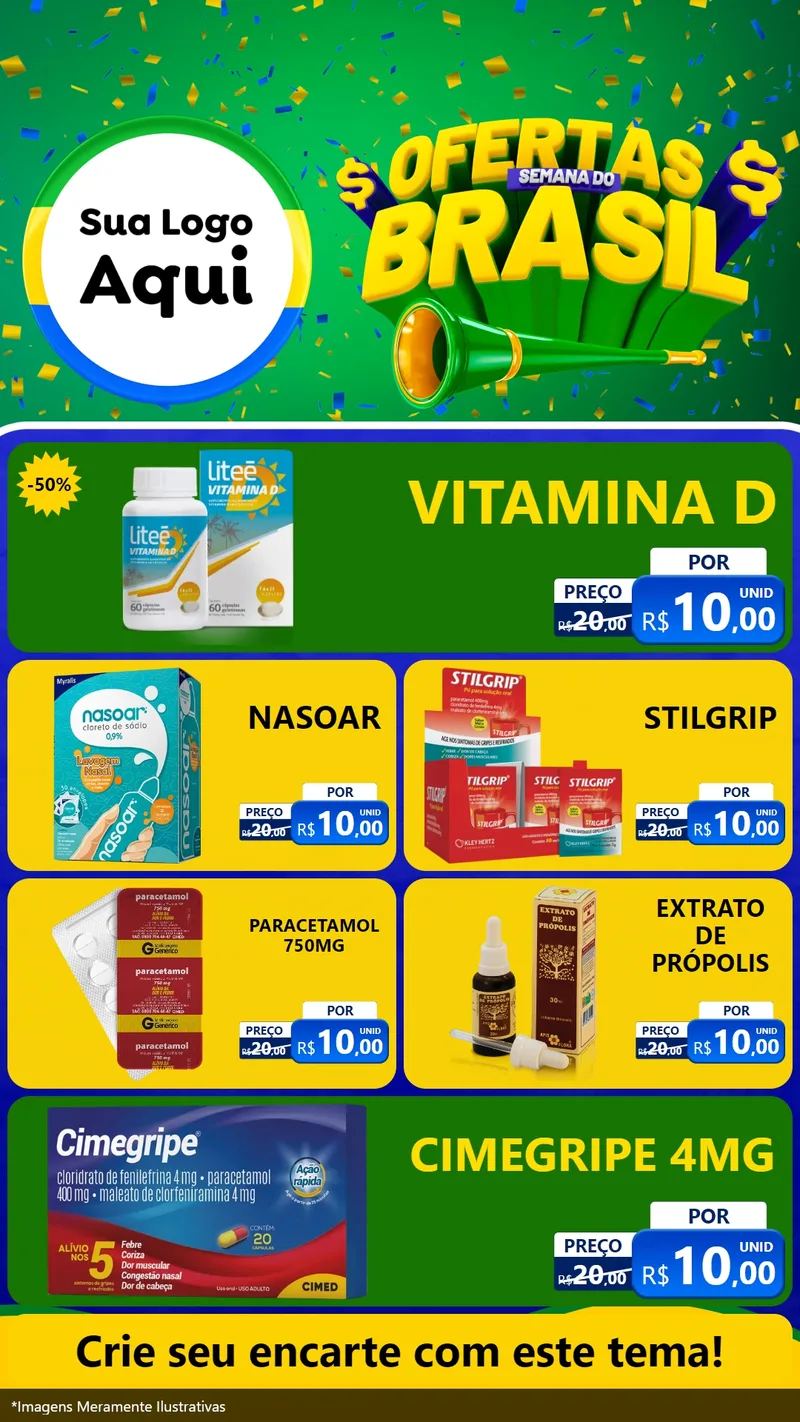 Modelo de TV para TV Vertical com o tema Ofertas Semana do Brasil para Farmácia