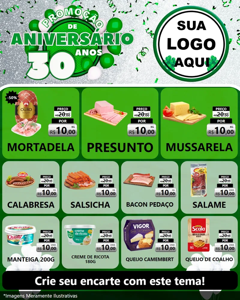 Modelo de Rede Social para Feed Instagram com o tema Promoção de Aniversário - 30 Anos para Frios e Laticínios