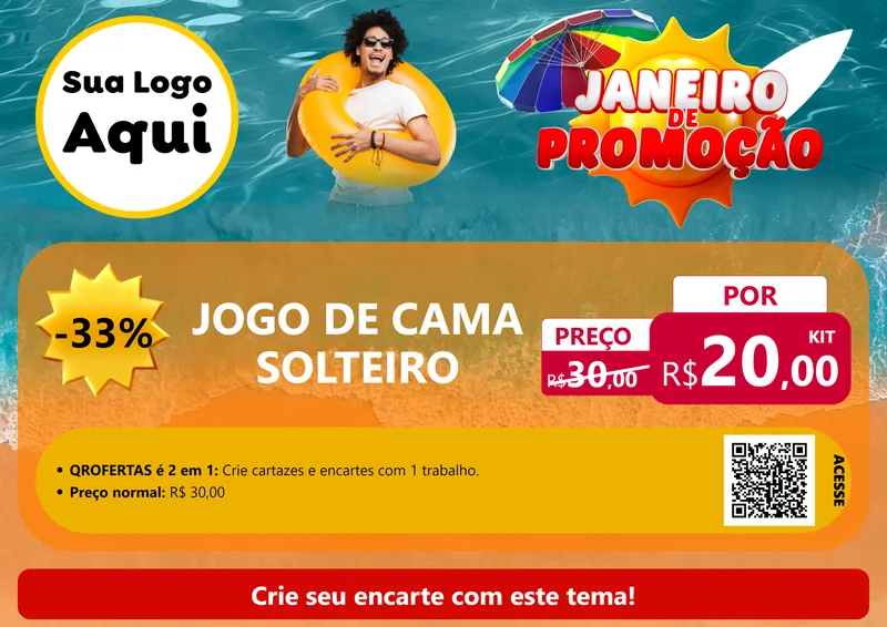 Modelo de Cartaz para Cartaz A4 Horizontal com o tema Janeiro de Promoção para Cama, Mesa e Banho